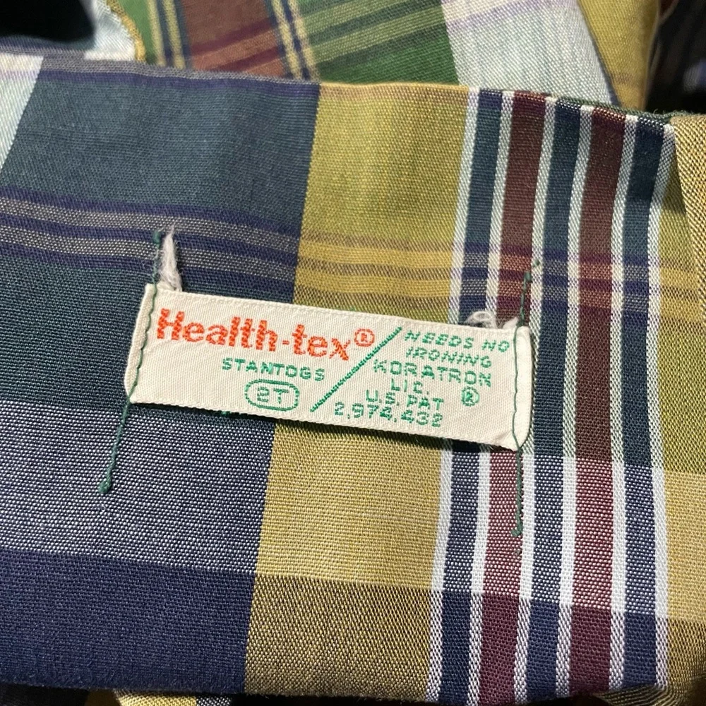 Vintage 60s Healthtex Matching Sibling Pair Toddler Plaid Shortalls, 2T & 3T